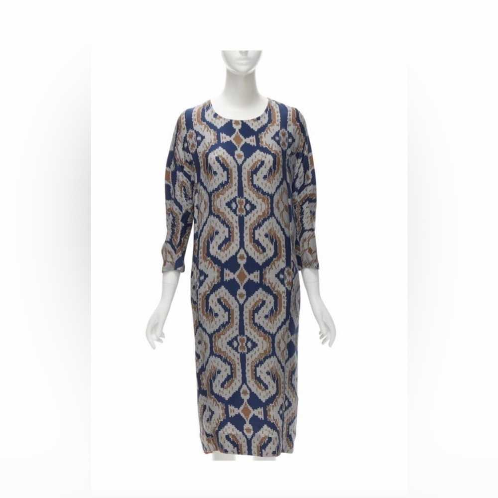 By malene Birger modest long sleeved Blue and Brown Patterned midi NWT Dress